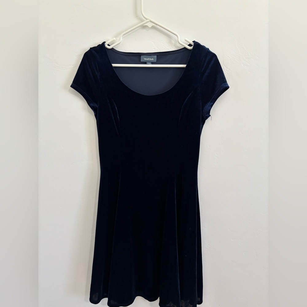 ModCloth Navy Velvet Fit & Flare Dress – Size Small – Made in USA